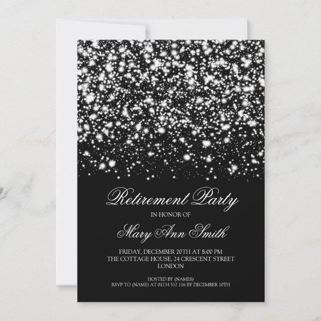 Elegant Retirement Party Silver Midnight Glam Invitation (Front)