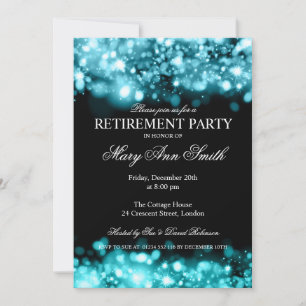 Elegant Retirement Party Sparkling Lights Turquois Invitation