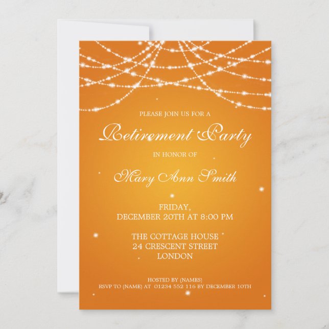 Elegant Retirement Party String of Stars Orange Invitation (Front)