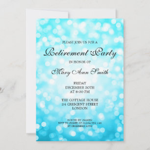 Elegant Retirement Party Turquoise Glitter Lights Invitation