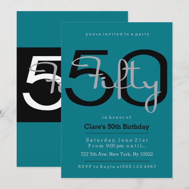 Elegant, Retro 50th Birthday Invitations (Front/Back)