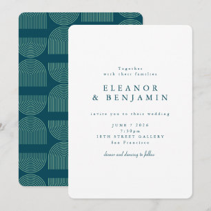 Elegant Retro Arch Lines White Teal Blue Wedding  Invitation