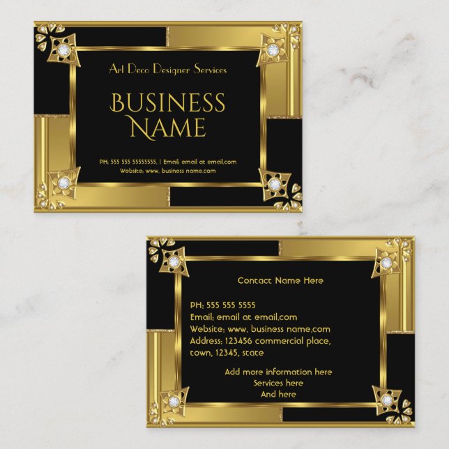 Elegant Retro Art Deco Gold Black Metal  Business Card (Front/Back)
