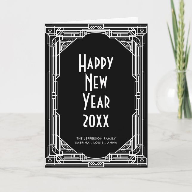 Elegant retro art deco Happy New Year Holiday Card (Front)
