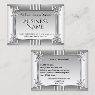 Elegant Retro Art Deco Silver Chrome Metal Business Card