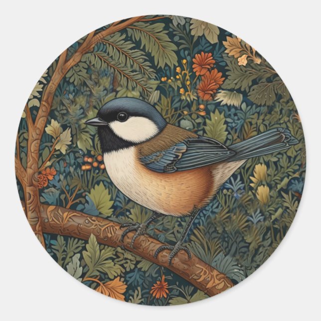 Elegant Retro Art Nouveau woodland bird Classic Round Sticker (Front)