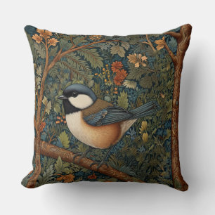 Elegant Retro Art Nouveau woodland bird Cushion