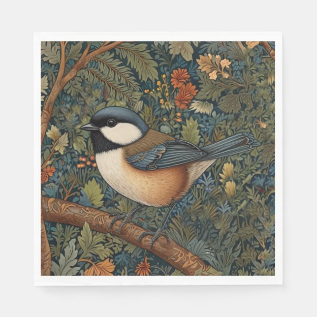 Elegant Retro Art Nouveau woodland bird Napkin (Front)