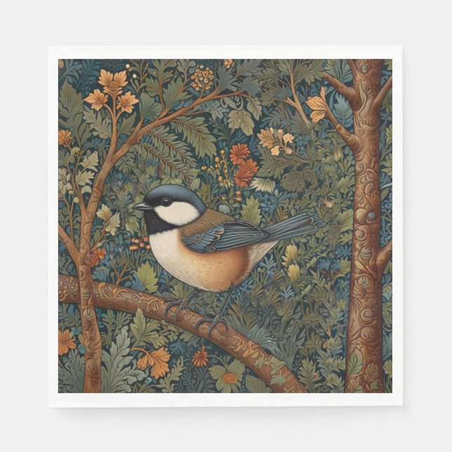 Elegant Retro Art Nouveau woodland bird Napkin (Front)