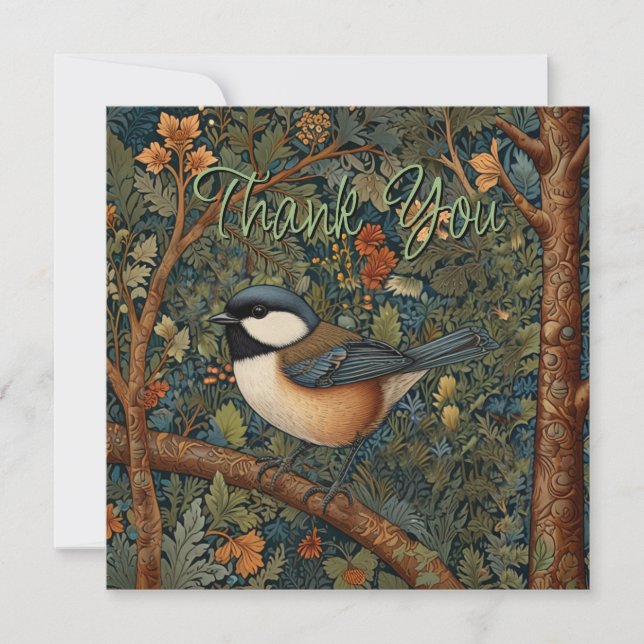Elegant Retro Art Nouveau woodland bird Thank You Card (Front)