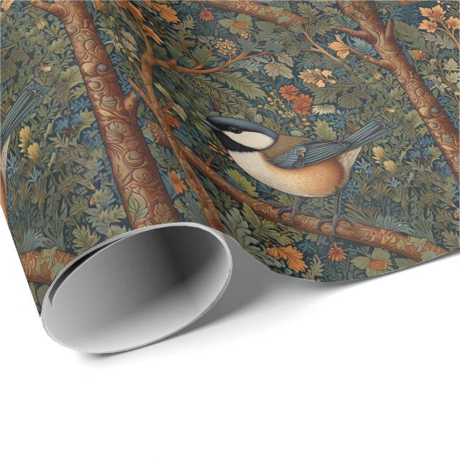 Elegant Retro Art Nouveau woodland bird Wrapping Paper (Roll Corner)
