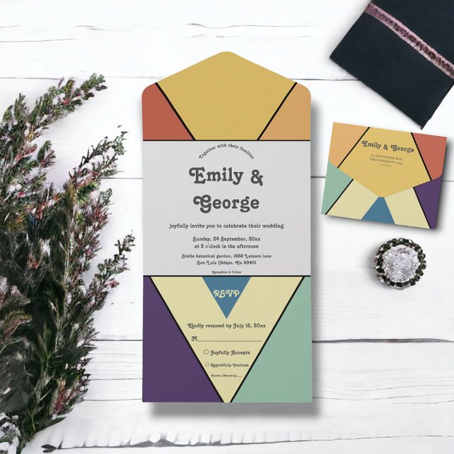 Elegant Retro Artistic Groovy Abstract Wedding All In One Invitation (Creator Uploaded)