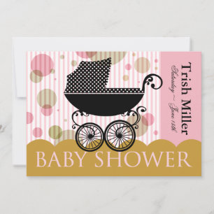 Elegant Retro Baby Carriage - Baby Shower Party Invitation