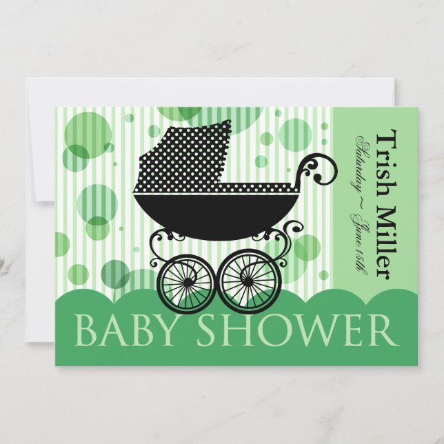 Elegant Retro Baby Carriage - Baby Shower Party Invitation (Front)