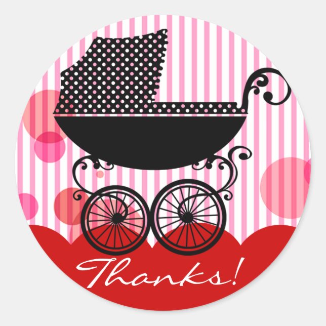Elegant Retro Baby Carriage - Baby Shower Sticker (Front)