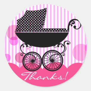 Elegant Retro Baby Carriage - Baby Shower Sticker