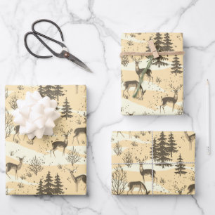 Elegant Retro Beige Cream Woodland Deer Wrapping Paper Sheet