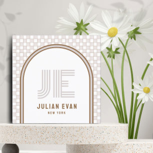 Elegant Retro Beige Monogram Business Card