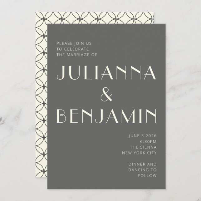 Elegant Retro Black and White Line Art Wedding Invitation (Front/Back)