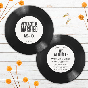 Elegant Retro Black and White Vinyl Record Wedding Invitation