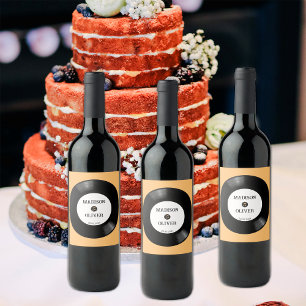 Elegant Retro Black and White Vinyl Record Wedding Wine Label