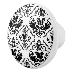 Elegant Retro Black White Damask Pattern Ceramic Knob