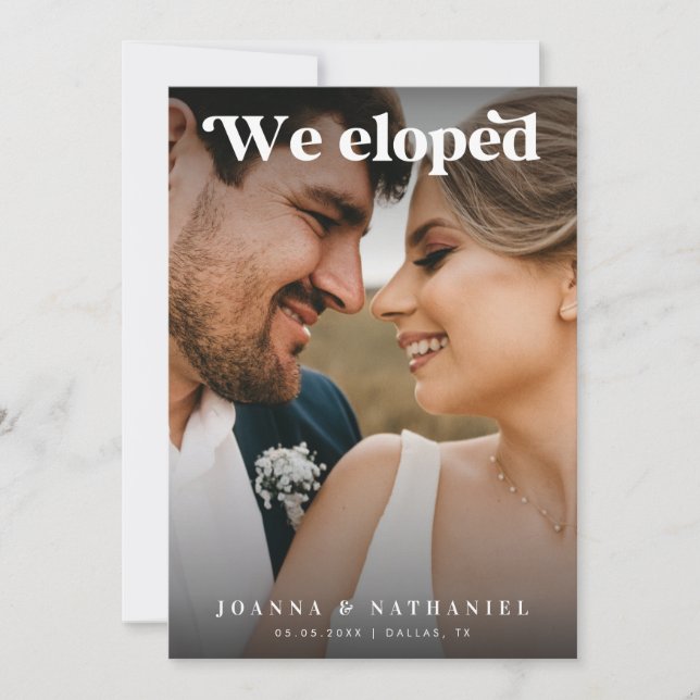 Elegant Retro Black & White Elopement Announcement (Front)