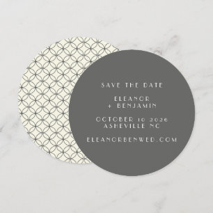 Elegant Retro Black White Line Art Wedding Round Save The Date