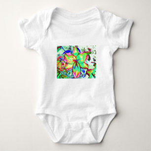Elegant retro boho abstract green pink floral baby bodysuit