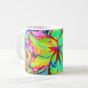 Elegant retro boho abstract green pink floral coffee mug