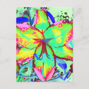 Elegant retro boho abstract green pink floral postcard