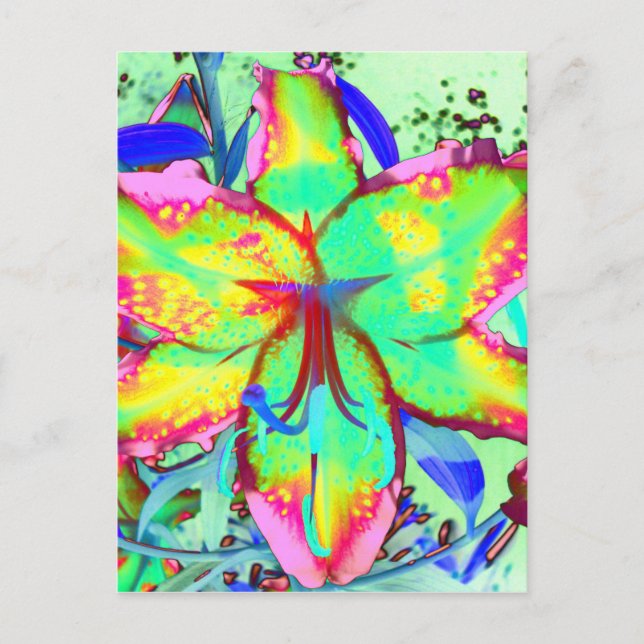 Elegant retro boho abstract green pink floral postcard (Front)