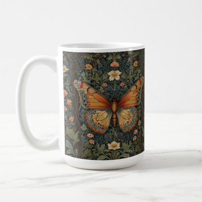 Elegant retro boho butterfly botanical greenery coffee mug (Left)