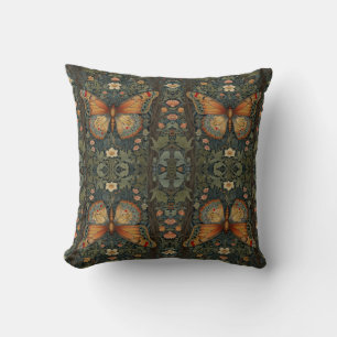Elegant retro boho butterfly botanical greenery cushion