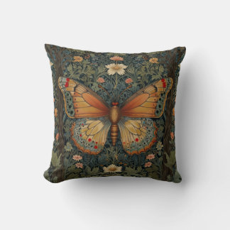 Elegant retro boho butterfly botanical greenery cushion