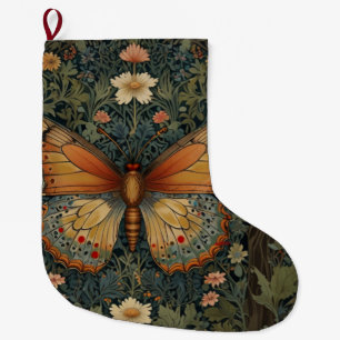 Elegant retro boho butterfly botanical greenery large christmas stocking