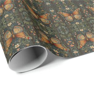 Elegant retro boho butterfly botanical greenery wrapping paper