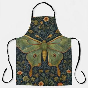 Elegant retro boho Luna moth botanical Apron