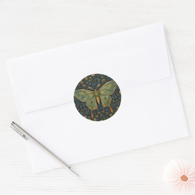 Elegant retro boho Luna moth botanical  Classic Round Sticker (Envelope)