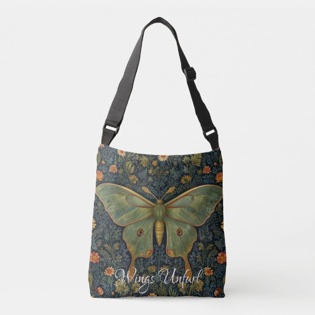 Elegant retro boho Luna moth botanical  Crossbody Bag (Front)