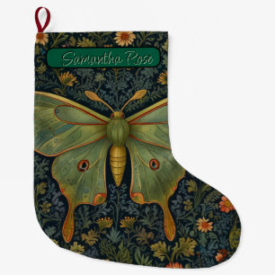 Elegant retro boho Luna moth botanical Large Christmas Stocking