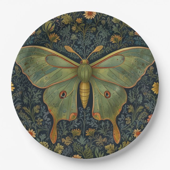 Elegant retro boho Luna moth botanical  Paper Plate (Front)