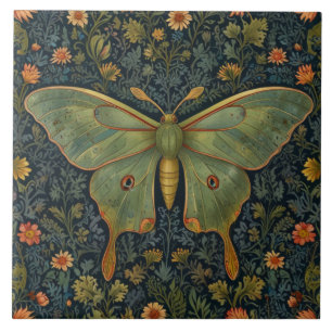 Elegant retro boho Luna moth botanical Tile