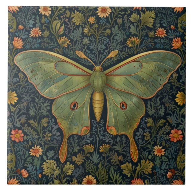 Elegant retro boho Luna moth botanical  Tile (Front)