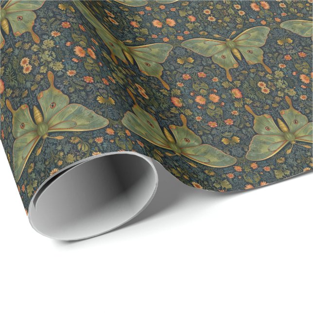 Elegant retro boho Luna moth botanical  Wrapping Paper (Roll Corner)