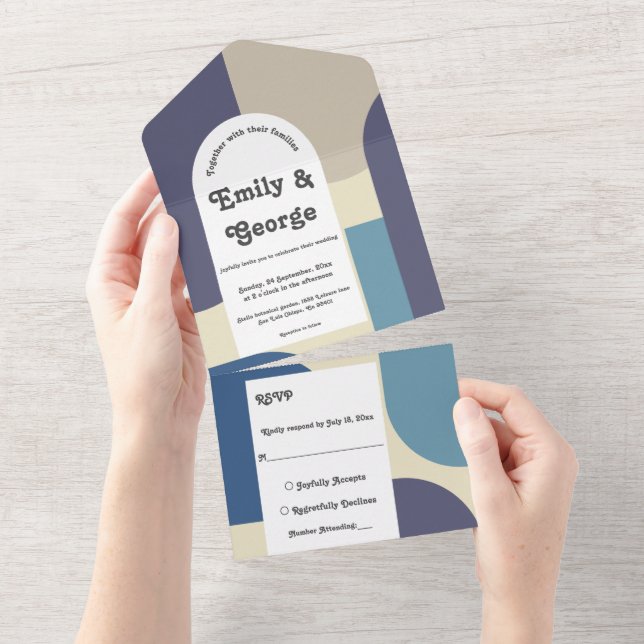 Elegant Retro Boho Pastel Colourful Groovy Wedding All In One Invitation (Tearaway)