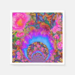 Elegant retro boho pink watercolor sunflowers napkin