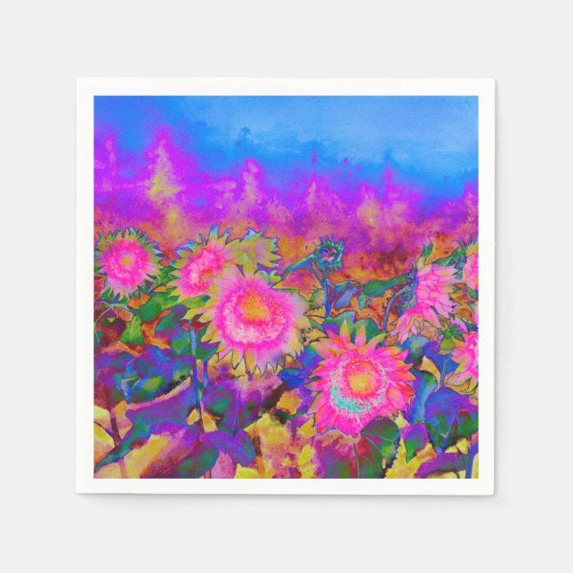 Elegant retro boho pink watercolor sunflowers napkin (Front)