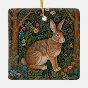 Elegant retro boho rabbit woodland floral ceramic ornament