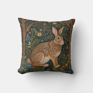 Elegant retro boho rabbit woodland floral cushion